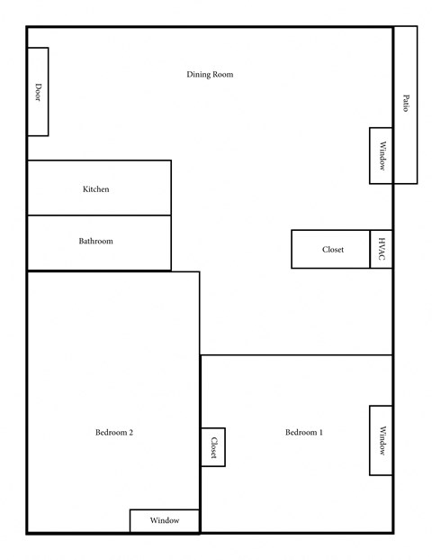 Floor plan for 2 beds, 1 bath, 782 sqft